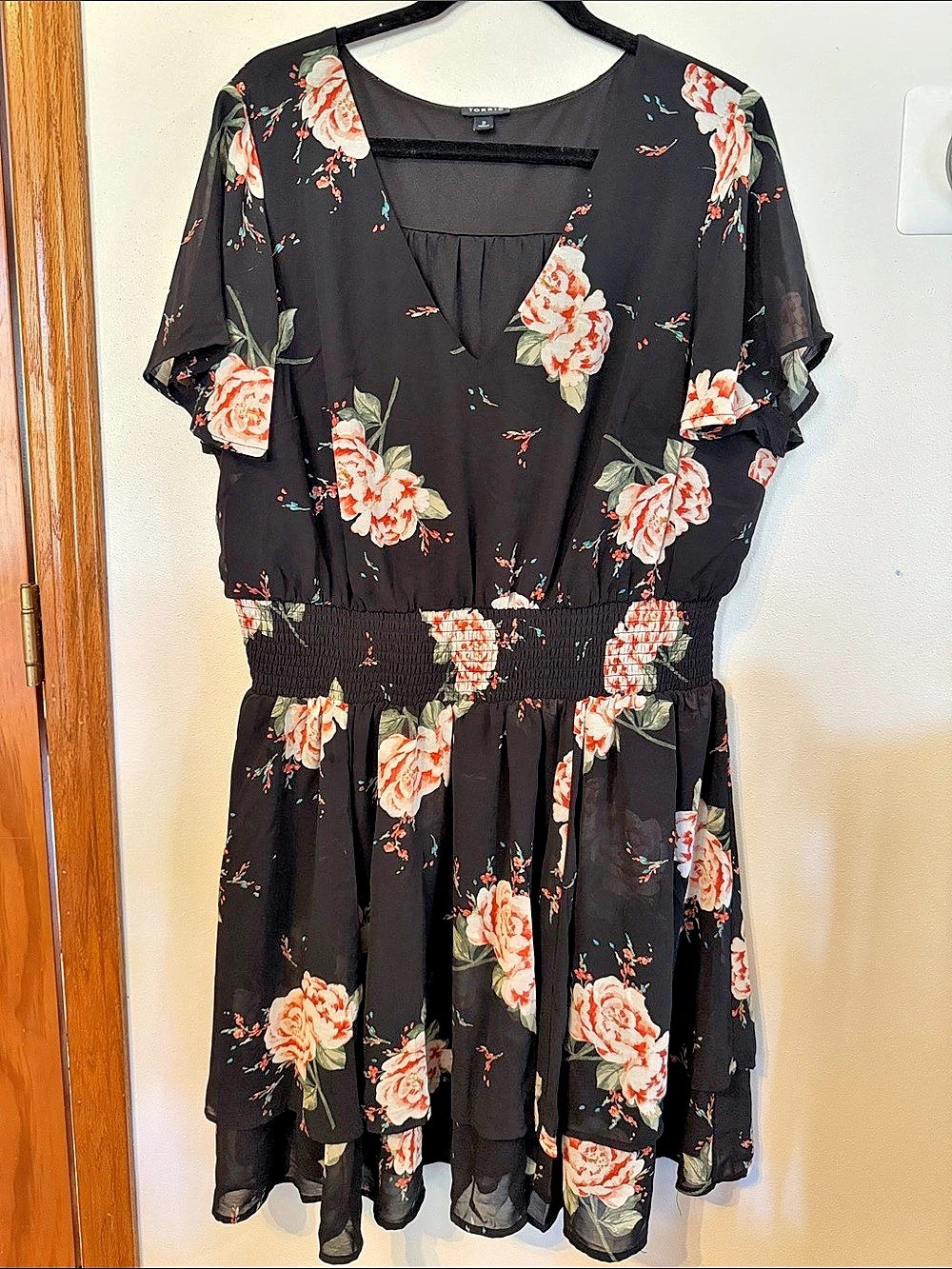 Torrid Floral Midi Dress in Black & Orange Size 2